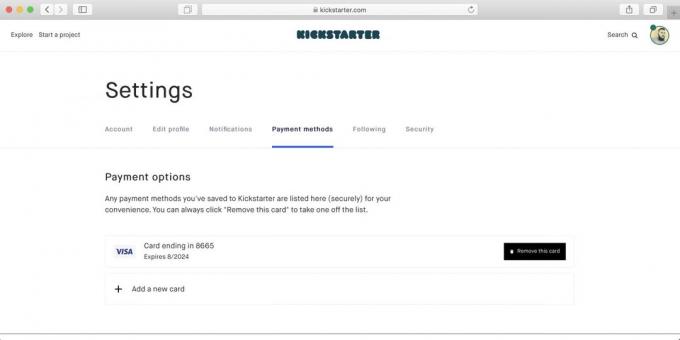Cum de a cumpăra de pe Kickstarter: atunci cardul va apărea în lista de metode de plată disponibile