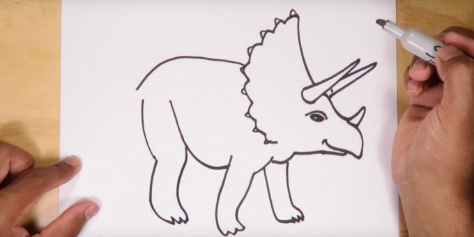 Cum să desenezi un dinozaur: descrie spatele, abdomenul și piciorul