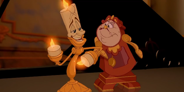 Lumiere și Cogsworth din desenul animat original, 1991
