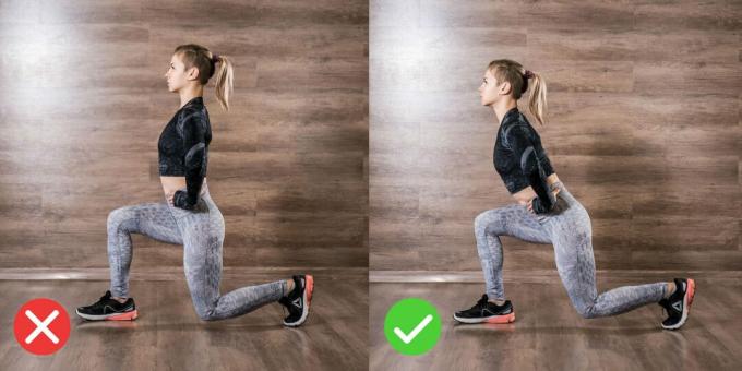 Cum să faceți lunges corect: înclinați-vă corpul cu spatele drept.
