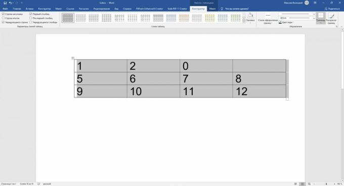 Cum se introduce o formulă în Word: Umpleți un tabel cu numere