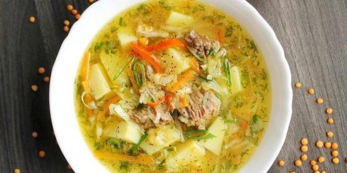 supa de linte cu carne de vită și legume