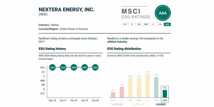 Evaluarea ESG și dinamica sa pentru NextEra Energy, $ NEE, mai 2021.