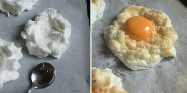 Ouă omletă: rețetă. Adăugați niște brânză rasă, gălbenușul crud în centru și dați totul la cuptor