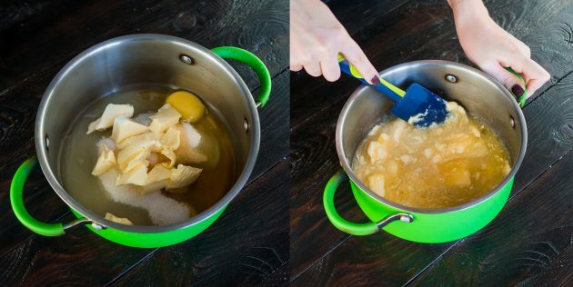 Clasic "Medovik" cu smântână: amestecați ouă, unt, zahăr și miere