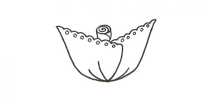 Desenați o mică superioară orizontală și spirala mugurul Doris