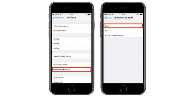 Cum de a calibra bateria iPhone: Dezactivarea Actualizarea aplicațiilor în fundal