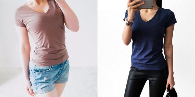 femei de bază T-shirt de la magazinele europene: Basic T-shirt, cu V-gât