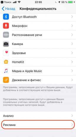 Configurarea Apple iPhone: restricționa urmărirea publicitate