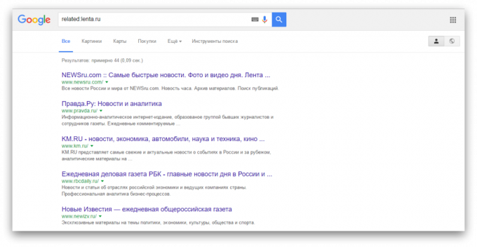 căutare în Google: Căutare site-uri similare