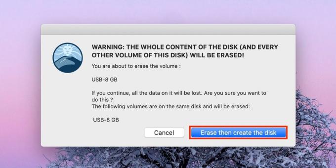 Cum de a face o unitate flash USB bootabil cu MacOS: faceți clic Stergeti a crea un disc