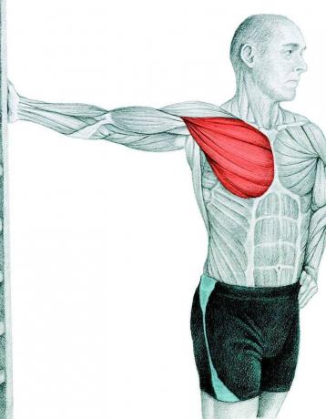 Anatomia întindere: se întinde mușchii pieptului în perete