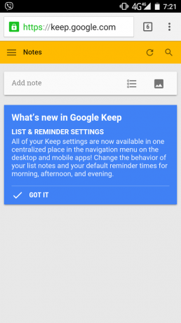 Google Keep: actualizare