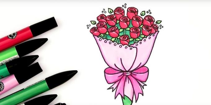 Cum de a desena un buchet de trandafiri cu markere sau creioane colorate