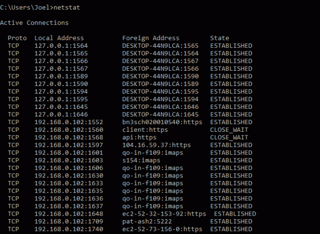 consola comenzi: netstat