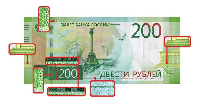 bani falși: microimagini pe partea din față 200 de ruble