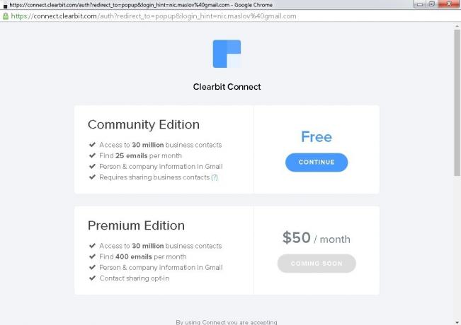 Clearbit Connect: conturi gratuite și premium