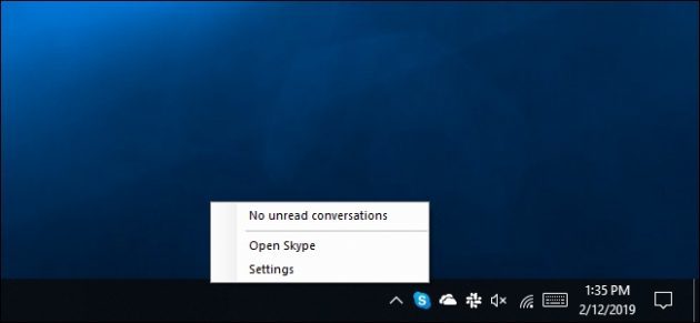 Programul Skype UWP nu prevede meniul „Quit Skype»