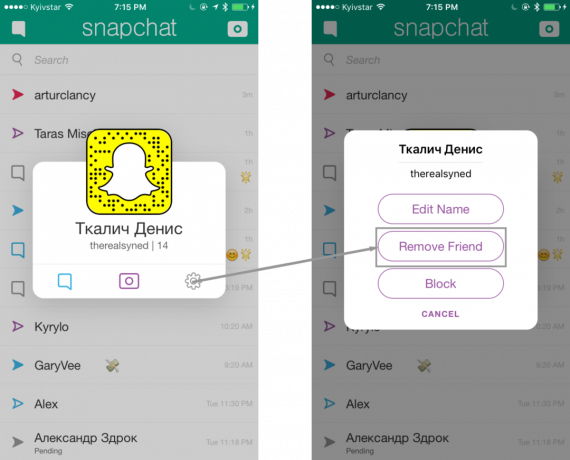 Eliminarea unui prieten în Snapchat