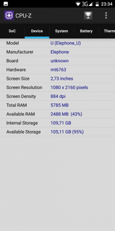 Elephone U: CPU-Z
