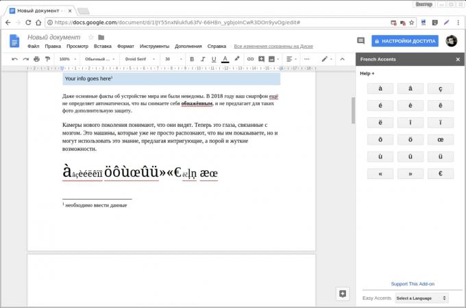 Documente Google add-on-: Accente Easy