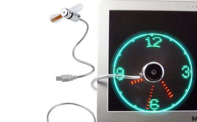 USB-ventilator cu ceas de neon