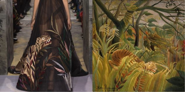 Modelul Valentino și un tablou de Henri Rousseau „Tiger în furtună tropicală“