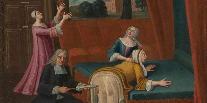 Medicina medievală: o clismă într-o pictură franceză 1700 