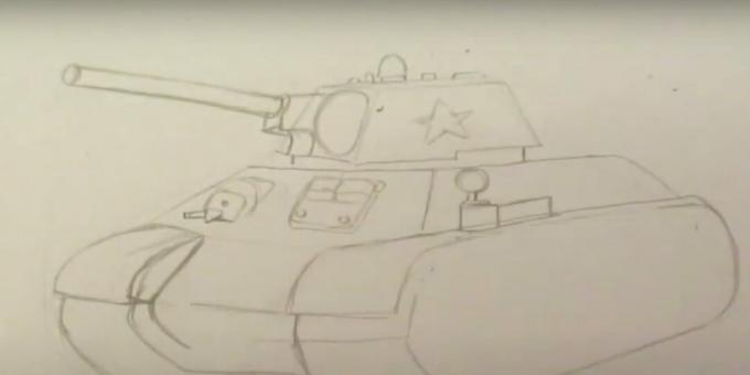 Cum să desenezi un tanc: trage mitraliera frontală și trapa mecanicului 