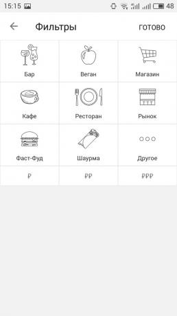 FoodMap: Filtre