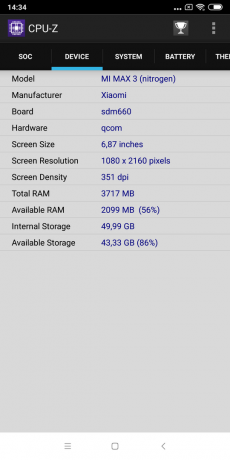 recenzie Xiaomi Mi Max 3: CPU-Z