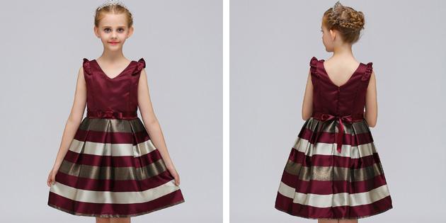 Rochii pentru copii de pe priza: o rochie cu dungi, cu o fusta