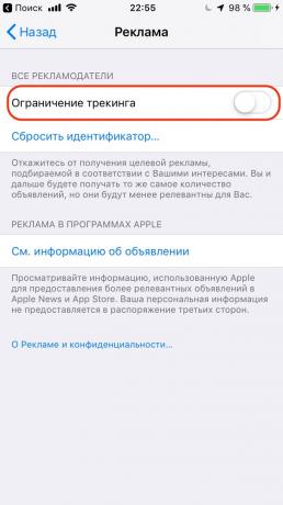 Configurarea Apple iPhone: restricționa urmărirea publicitate