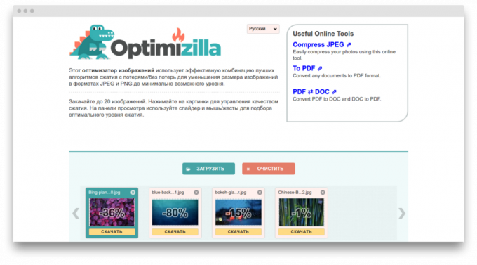 ecranul Optimizilla