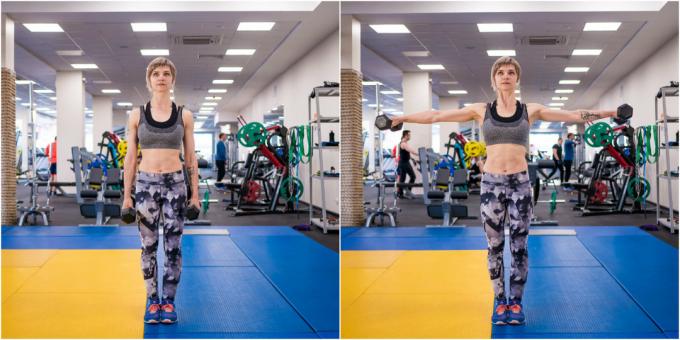 Instruirea în sala de gimnastică: Ridicarea halterele pe laturile