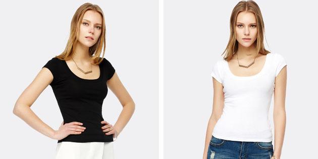femei Basic tricouri de la magazinele europene: Plain T-shirt, cu un gât în ​​formă de U