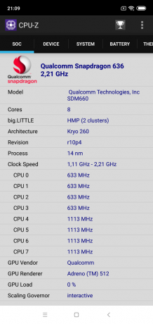 Prezentare generală Xiaomi Mi 8 Lite: CPU-Z (SOC)