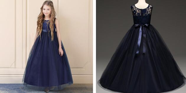 Rochii pentru copii la bal: rochie fără mâneci cu fusta luxuriantă