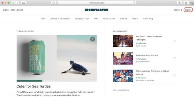 Cum de a cumpăra de pe Kickstarter: du-te la site-ul serviciului și faceți clic pe Conectare