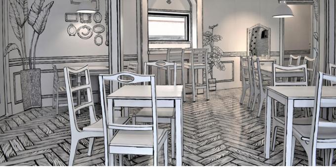 Interiorul unei cafenele în stilul unui pictat