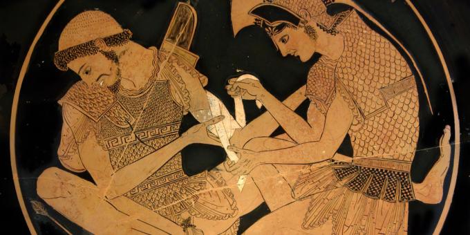 Ahile bandajează Patroclus. Kilik cu figuri roșii