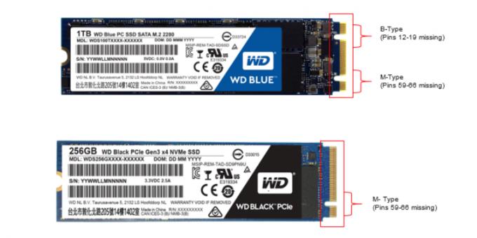 Ce este mai bun SSD: SSD M.2 Tasta c B + M (superior) și SSD M.2 cu M cheie (jos)