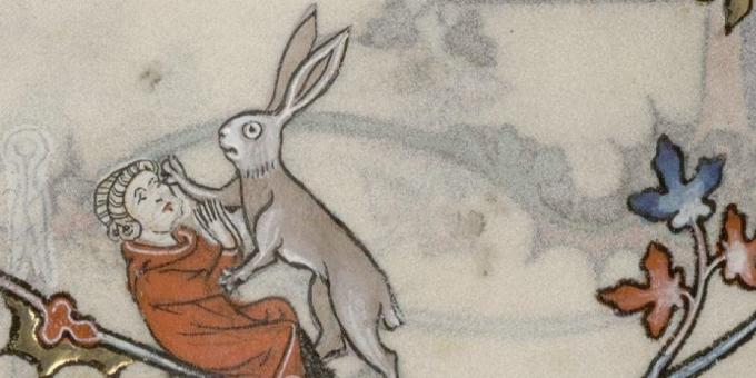 Copiii din Evul Mediu: un iepure atacă un bărbat, Breviar de Renaud de Bara
