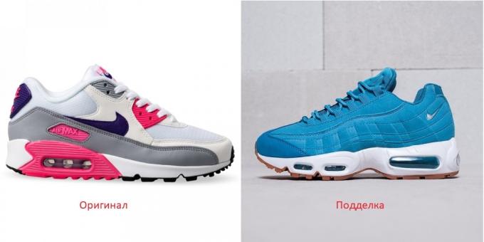 pantofi original și fals Nike
