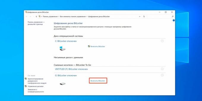 Cum să setați o parolă pe o unitate flash USB: faceți clic pe „Activați BitLocker”