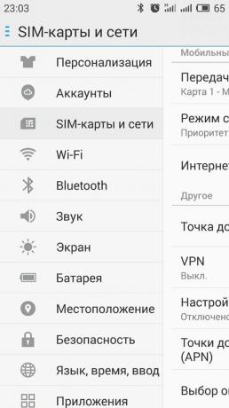 Cum de a distribui Internet cu Android-smartphone: deschide «cartela SIM și la secțiunea de rețea“