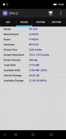 Prezentare generală Leagoo S9: CPU-Z