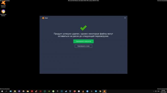 Cum se dezinstalează complet Avast: faceți clic pe „Reporniți computerul”