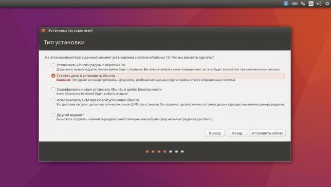 Instalarea Ubuntu în loc de sistemul actual în modul automat,