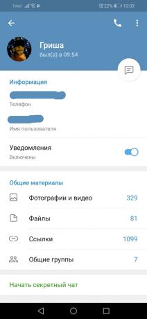Modificări Telegrama 5.0 pentru Android: Profil utilizator
